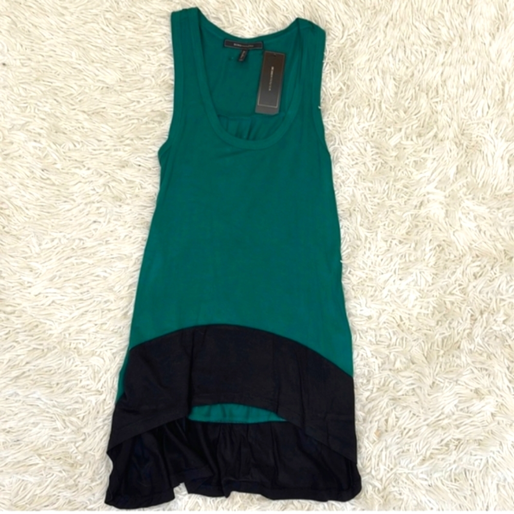 BCBG maxazria NWT Green Black Hi Low Tunic Tank Top Size S